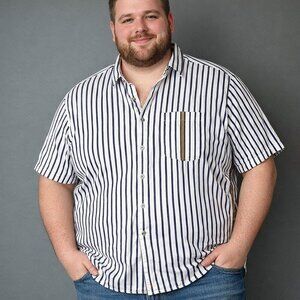 Robert Graham, Purple and White Striped, Size 3XL Button Down Short Sleeve Shirt